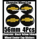 Chevrolet Chevy Black Gold Yellow Wheel Center Caps Emblems Badges Roundels Stickers 56mm 4Pcs Set