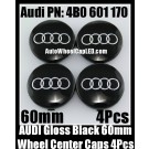 Audi 60mm Black Chrome Silver Wheel Center Emblems Caps 4B0 601 170 3.0T 2.0T A3 A4 A5 A6 A7 A8 Q3 Q5 Q7 TT A4L A6L