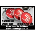 Mazda MS Mazdaspeed 60mm Hot Red Chrome Silver Wheel Center Caps Emblems 4Pcs Set