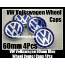 VW Volkswagen 60mm Blue Chrome Silver Wheel Center Caps Emblems Roundels 4Pcs Set
