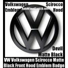 VW Volkswagen Scirocco Matte Devil Black Front Hood Emblem Badge 11cm