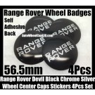 Range Rover Black Chrome Silver Wheel Center Caps Emblems Stickers 56.5mm Roundels Curve Aluminum Alloy 4Pcs Land