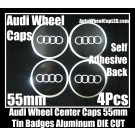 AUDI Wheel Center Caps Emblems Tin Stickers Aluminum 55mm DIE CUT Roundels 3D 4Pcs Set