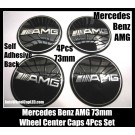 AMG Mercedes Benz Black Wheel Center Caps Emblems Hubs Roundels Badges 73mm Stickers 4Pcs