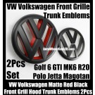 VW Volkswagen Matte Red Black Golf 6 GTI Front Grille Hood Rear Trunk Emblems Badges 2Pcs  MK6 GTIs R20 New Polo Jetta Magotan Bonnet Boot Bumper