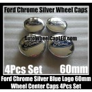 Ford Chrome Silver Blue 60mm Wheel Center Caps Emblems Aluminum Focus Fiesta Escape Mondeo 4Pcs Set