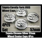 Toyota 57mm Chrome Silver Wheel Center Emblems Caps Hubs Roundels 4Pcs Corolla Yaris VIOS