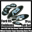 Ford RS Blue Black 7Pcs Wheel Center Caps Steering Horn Hood Trunk Emblems Bonnet Boot Roundels Badges Full Set