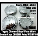 Toyota 57mm Chrome Silver Wheel Center Emblems Caps Hubs Roundels 4Pcs Corolla Prius WISH VIOS