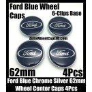 Ford Blue Wheel Center Caps Emblems 62mm Roundels Focus Fiesta Escape Mondeo 6-Clips Base 4Pcs Set