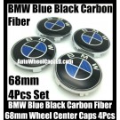 BMW Carbon Fiber Blue Black Wheel Center Hubs Caps 68mm 4Pcs Roundels Emblems Badges