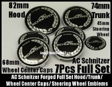BMW AC Schnitzer Forged 7Pcs Emblems 82mm Hood 73mm Trunk 68mm Wheel Center Caps 45mm Steering Wheel Horn Full Set