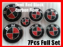 BMW Devil Black Red Carbon Fiber Full Set Emblems - AutoWheelCapLED.com