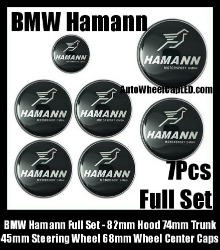 BMW Hamann 7Pcs Emblems 82mm Hood 74mm Trunk 68mm Wheel Center Caps 45mm Steering Horn Motorsport GMBH Silver Bird Full Set